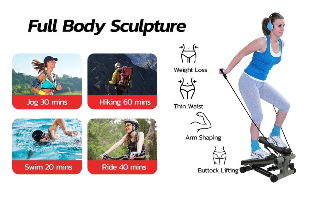 Mini Step Stepper Stair Exerciser Machine W/ Resistance Band LCD Display Fitness