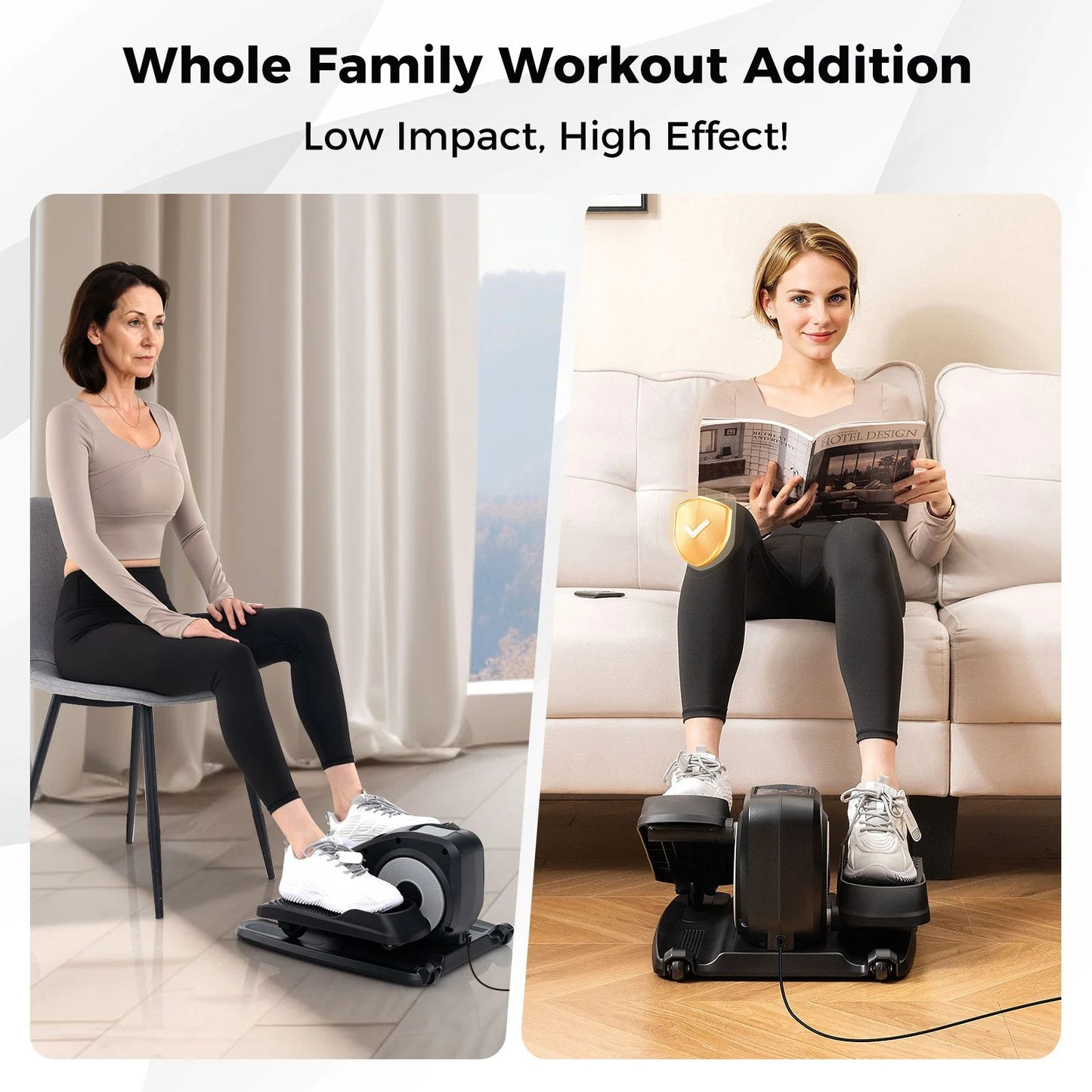 Under Desk Elliptical Machine with Display Screen and Remote Control
