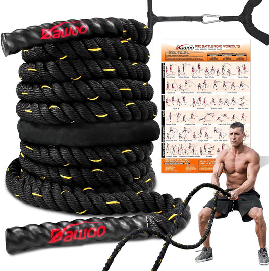 Battle Ropes 38Mm*9/12/15M with Protective Cover Heavy Exercise Rope for Home, Gyms Fitness, Strength Training, Crossfit and More