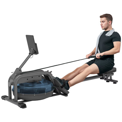 Water Rowing Machine, Rowing Machines for Home Gym with Adjustable Resistance, Wheels, LCD Monitor