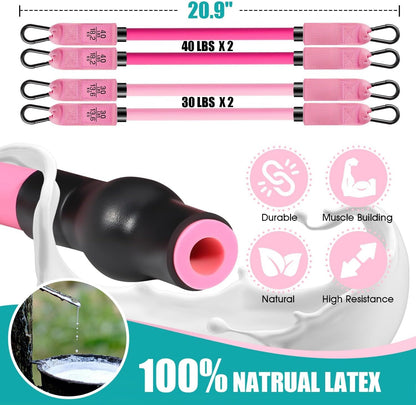 Pilates Equipment, Pilates Bar Kit with Resistance Bands for Women, Home Workout Equipment for Legs, Hip, Waist, Arm, Squats Exercise Equipment for Home, Adjustable 3-Section Pilates Bar Kit