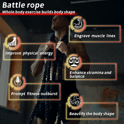Battle Ropes 38Mm*9/12/15M with Protective Cover Heavy Exercise Rope for Home, Gyms Fitness, Strength Training, Crossfit and More