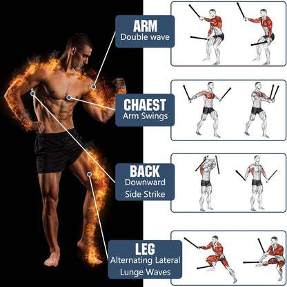 2PCS Ropeless Battle Ropes for Home Gym, Battle Ropes for Working Out, Portable Exercise Rope for Home Workout