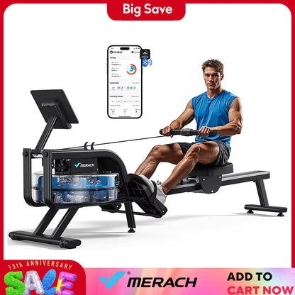 Water Rowing Machines 16 Levels of Quiet Resistance Foldable Compact Rowing Machine 350 LB Weight Capacity with Bluetooth